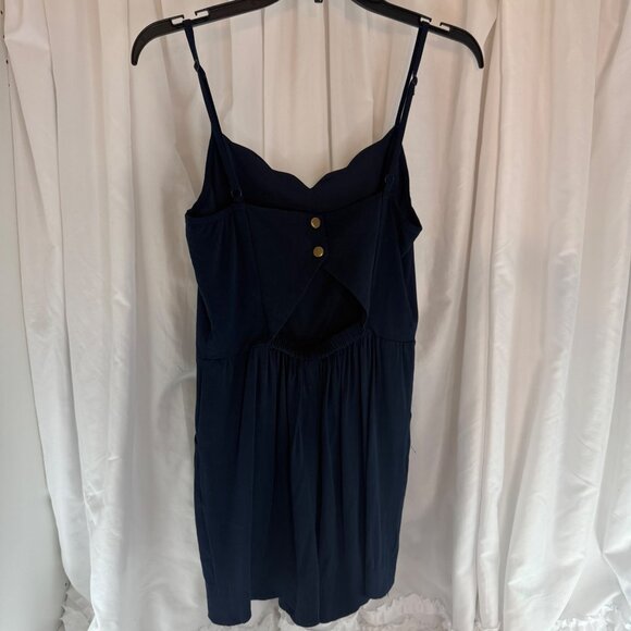 Market & Spruce Navy Scalloped Adjustable Strap Romper Back Cutout Pockets Small - Picture 4 of 9